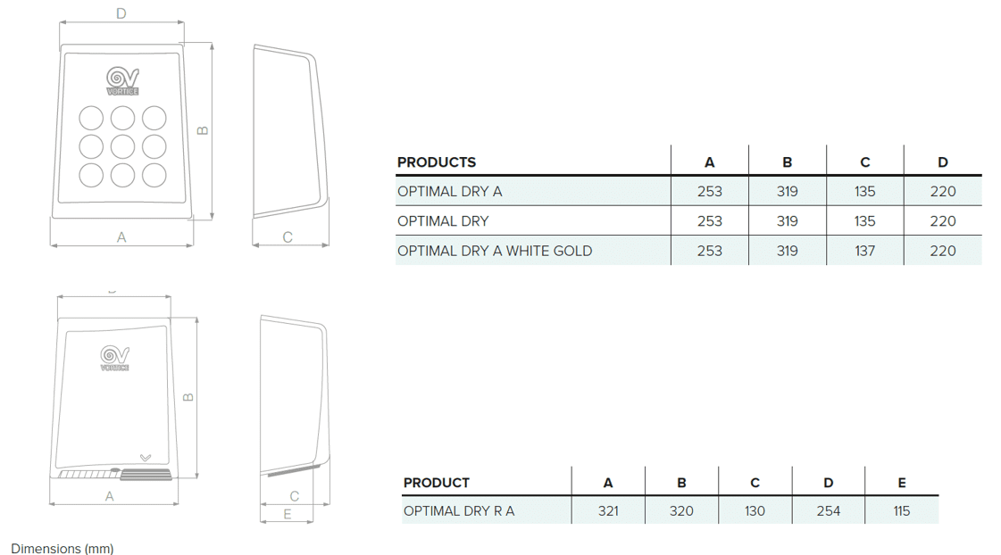 DIMENSIONS_Optimal Dry