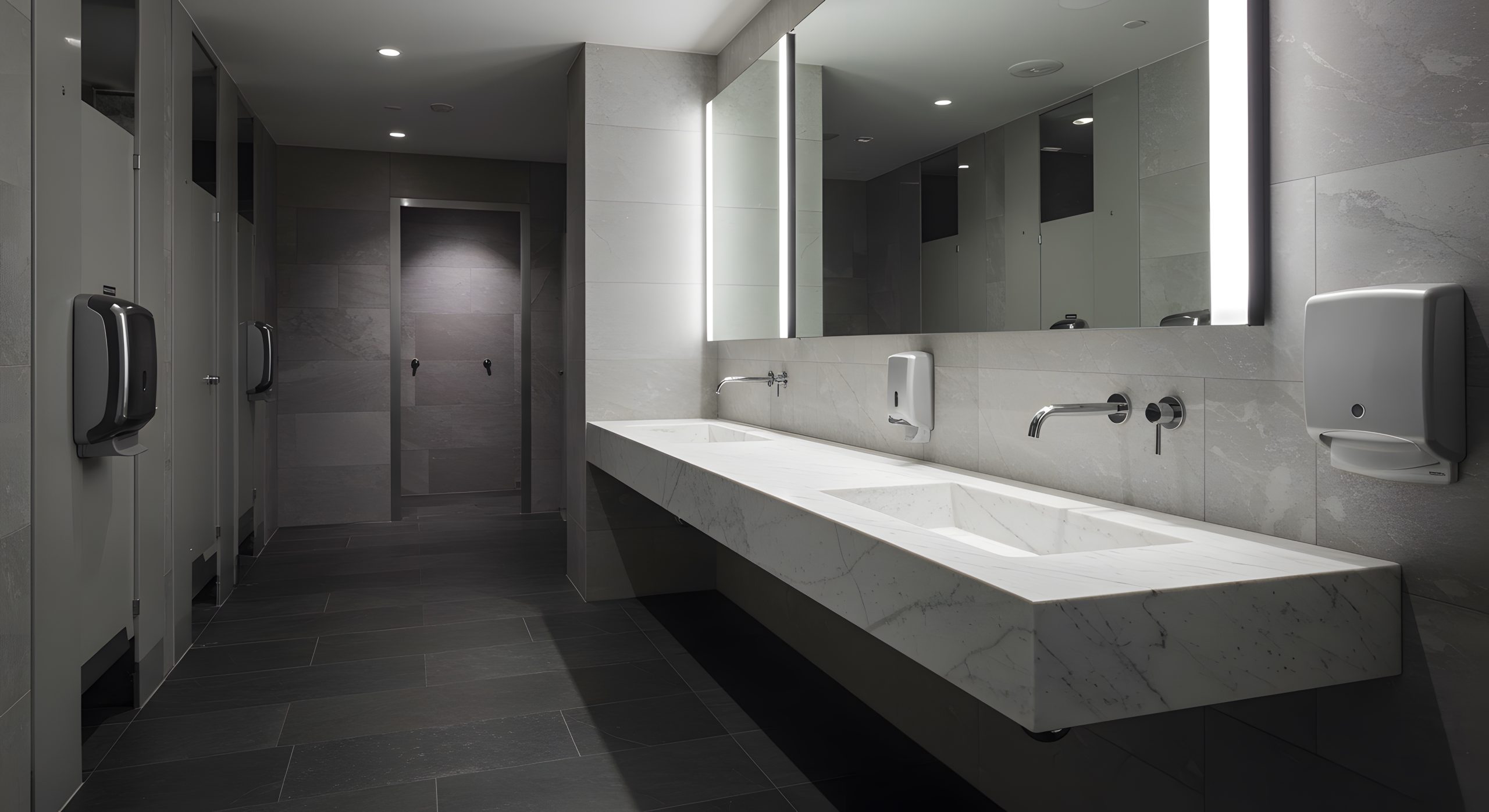 Modern Office Restroom Interior.